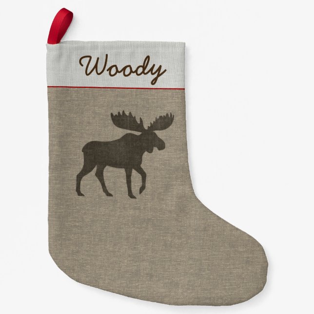 Moose Silhouette Country Wildlife Personalized Small Christmas Stocking (Front)