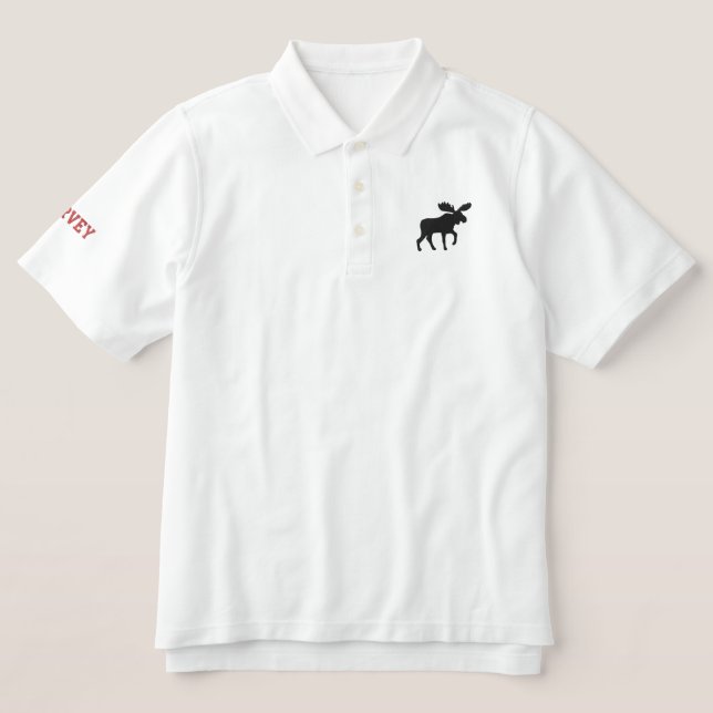 Moose Silhouette Custom Name Wildlife Wild Animal Embroidered Polo Shirt (Design Front)