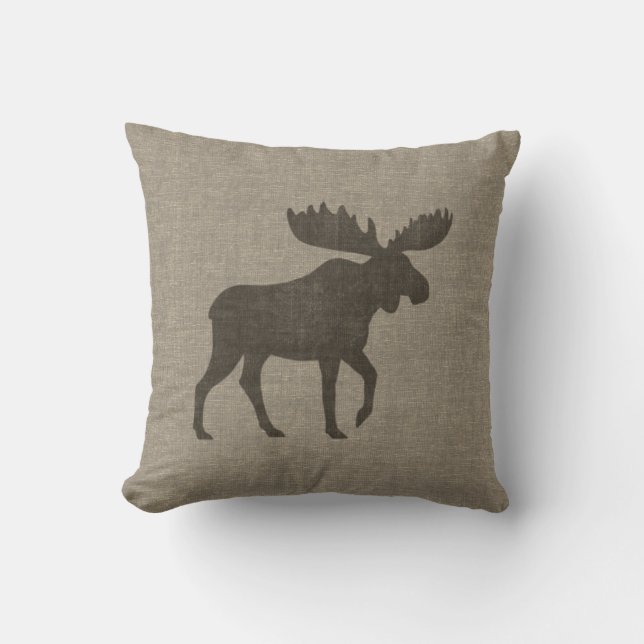 Moose Silhouette | Cute Country Wildlife | Cabin Throw Pillow (Front)