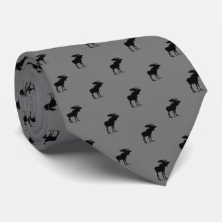 Moose Silhouette Gray and Black Neutral Colors Tie