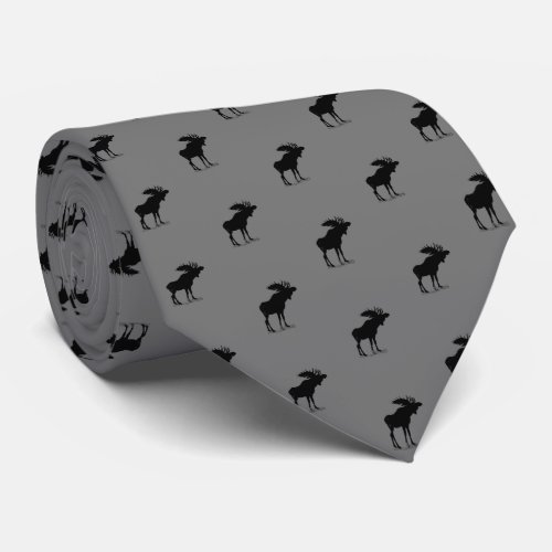 Moose Silhouette Gray and Black Neutral Colors Tie