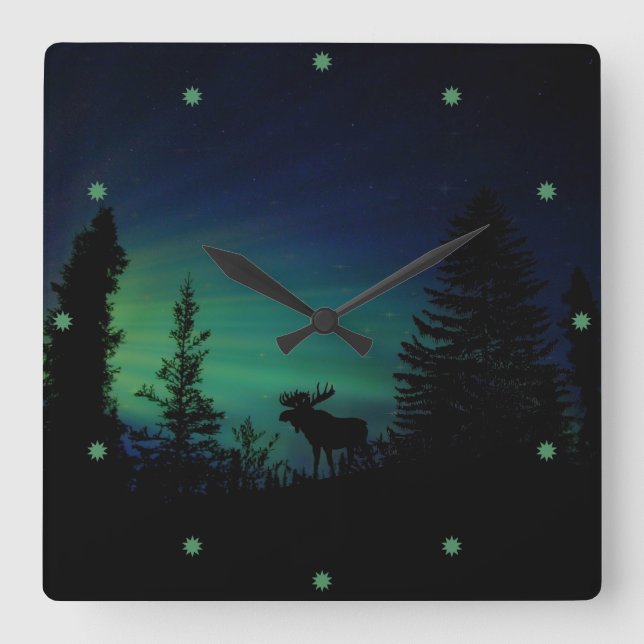 Moose Silhouette in the Twilght Square Wall Clock (Front)