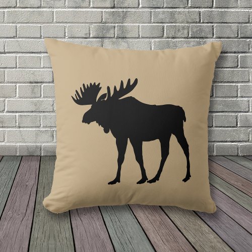 Moose Silhouette on Reversible Black Tan Throw Pillow