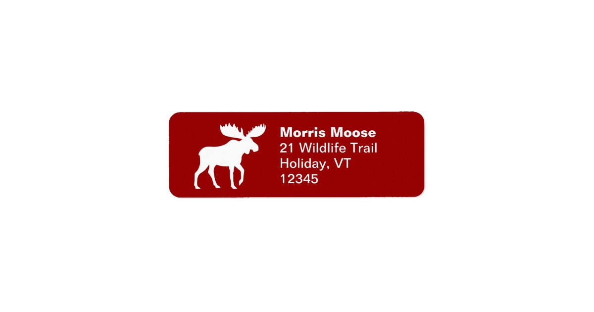Moose Silhouette Red and White Return Address Label | Zazzle.com