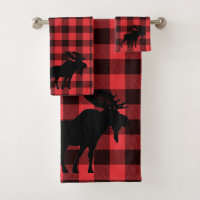 Moose Silhouette Red Black Plaid Pattern