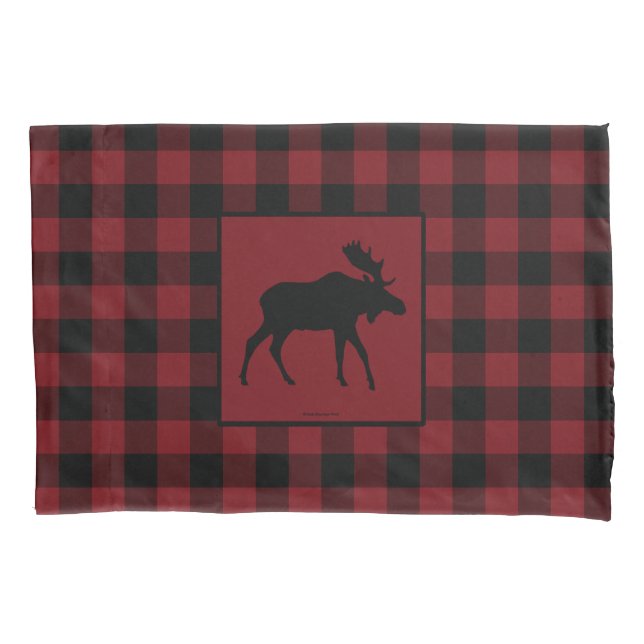 Moose Silhouette Red Black Plaid Pillow Case (Front)