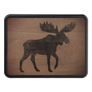 Moose Silhouette Rustic Faux Weathered Wood Hitch Cover