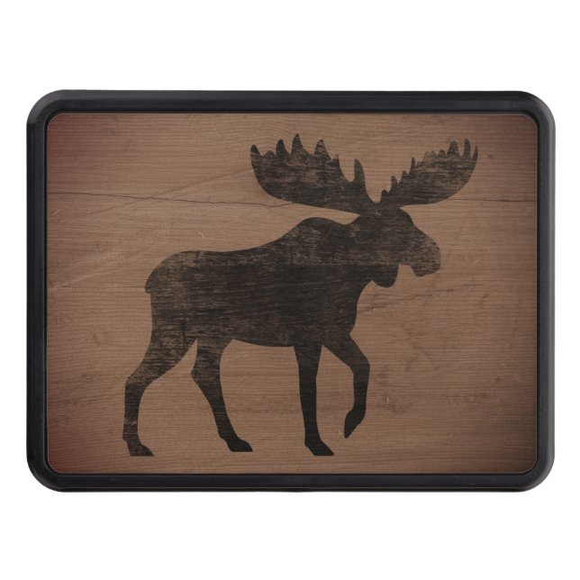 Moose Silhouette Rustic Faux Weathered Wood Hitch Cover (Front)
