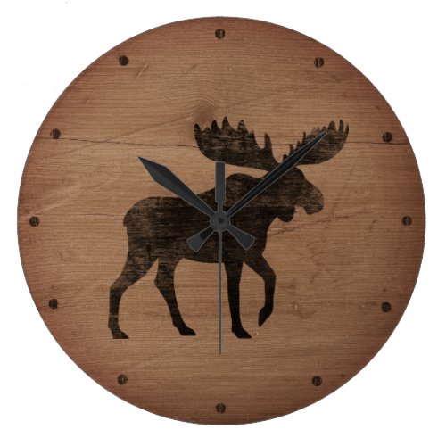 Moose Silhouette Rustic Style Large Clock