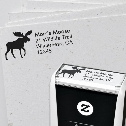 Moose Silhouette Wildlife Animal Return Address Self_inking Stamp