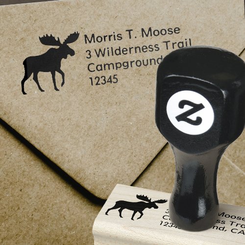 Moose Silhouette Wildlife Return Address Rubber Stamp