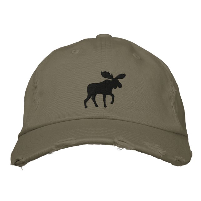Moose Silhouette Wildlife Wild Animal Adventure Embroidered Baseball Hat (Front)