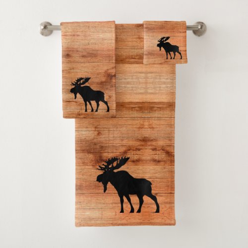 Moose Silhouette Wood Pattern Bath Towel Set