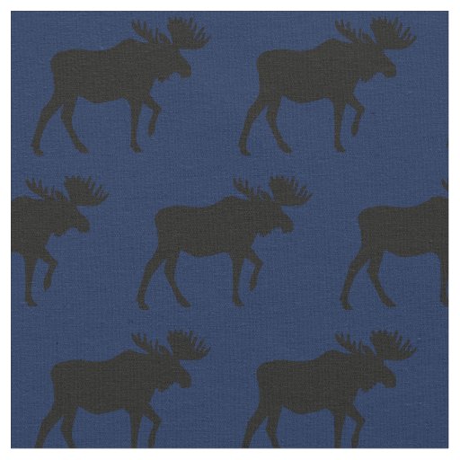 Moose Silhouettes Blue Fabric