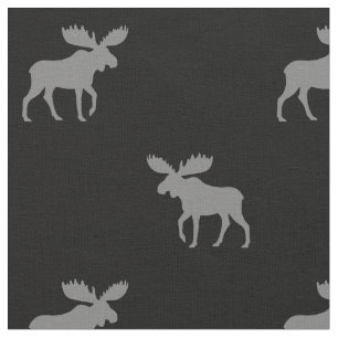 Moose Silhouettes Grey and Black Patterned Fabric