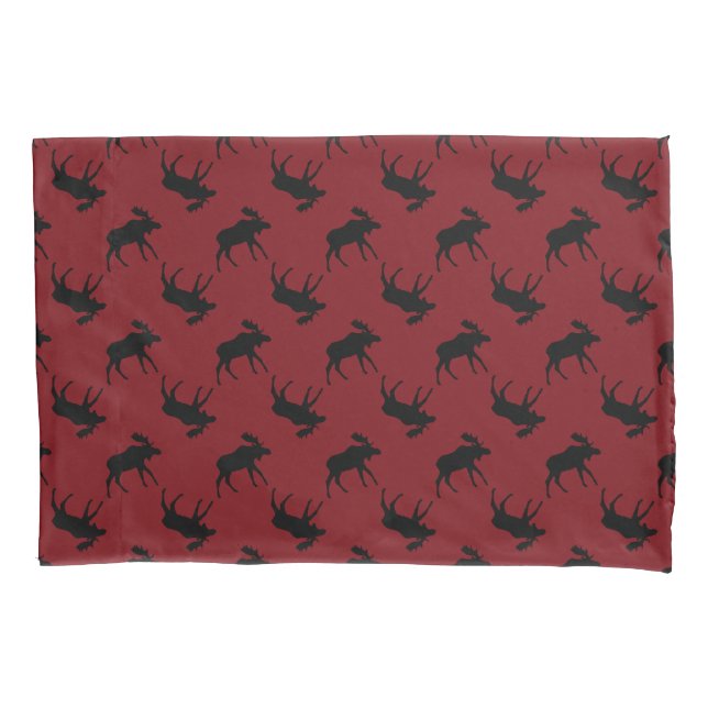 Moose Silhouettes on Red. Pillow Case (Front)