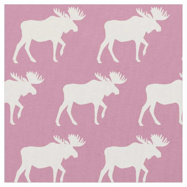 Moose Silhouettes Pink Baby Fabric (Close Up)