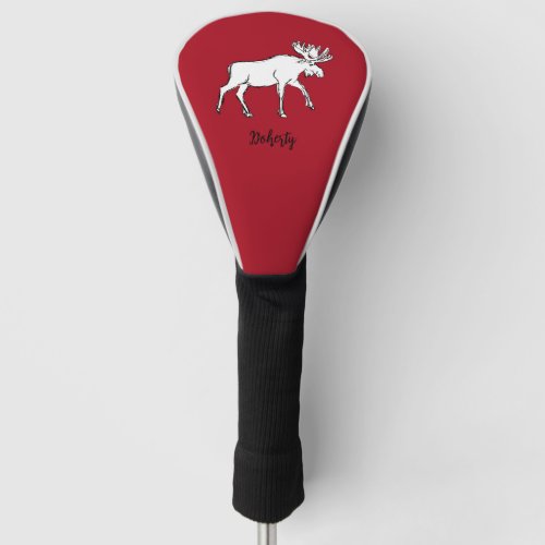 Moose Sketch with Red Background Golf Head Cover