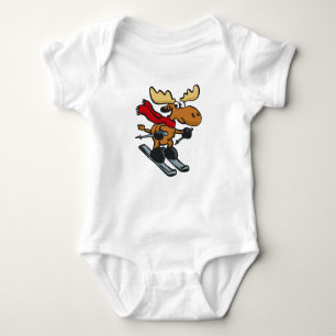 Moose skier cartoon choose background color baby bodysuit