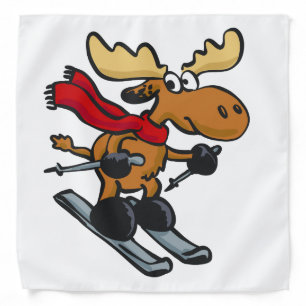 Moose skier cartoon   choose background color bandana