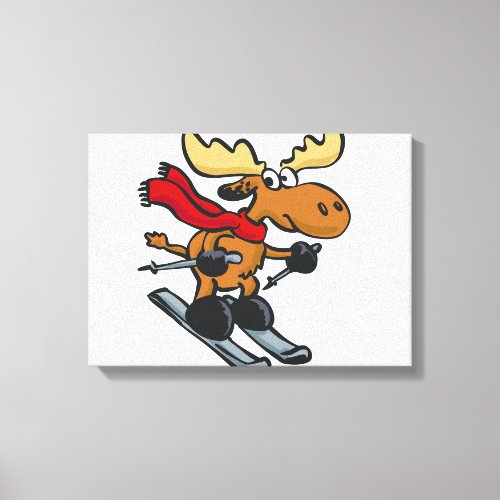Moose skier cartoon  choose background color canvas print