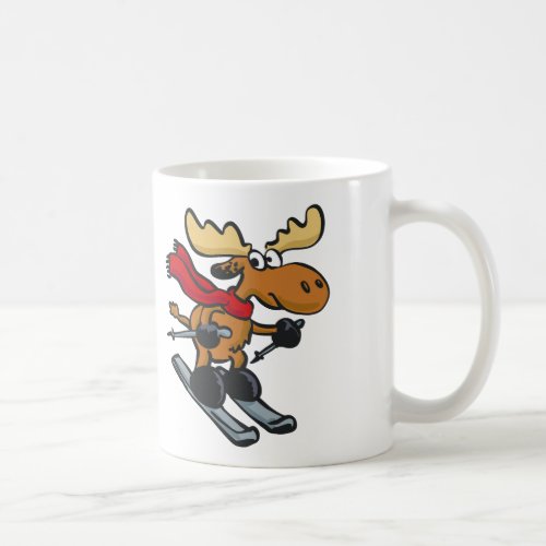 Moose skier cartoon  choose background color coffee mug