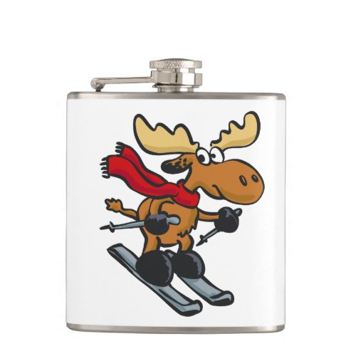 Moose skier cartoon  choose background color flask