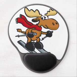 Moose skier cartoon choose background color gel mouse pad