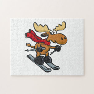 Moose skier cartoon choose background color jigsaw puzzle