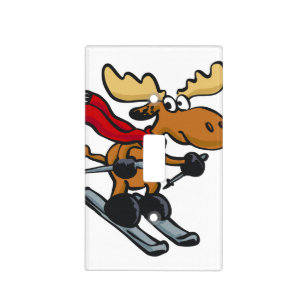 Moose skier cartoon   choose background color light switch cover