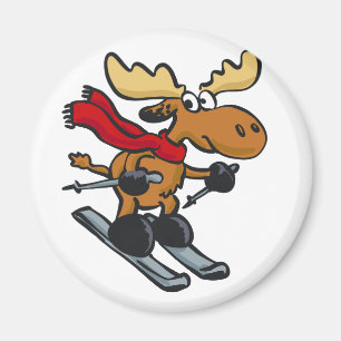 Moose skier cartoon choose background color magnet