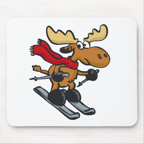 Moose skier cartoon  choose background color mouse pad