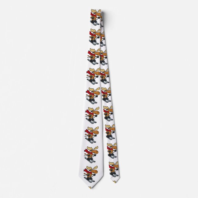Moose skier cartoon | choose background color neck tie (Front)