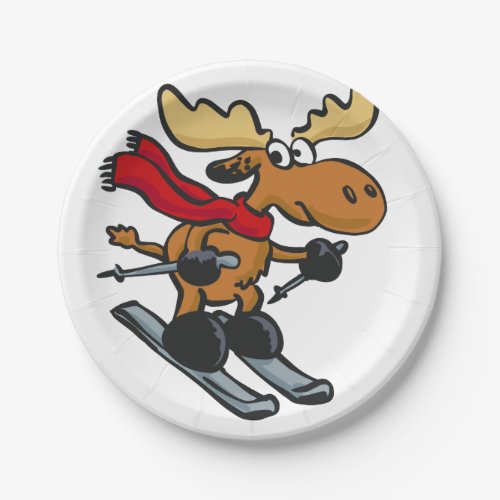 Moose skier cartoon  choose background color paper plates