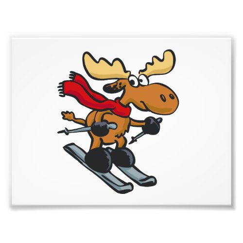 Moose skier cartoon  choose background color photo print