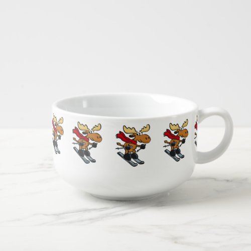 Moose skier cartoon  choose background color soup mug