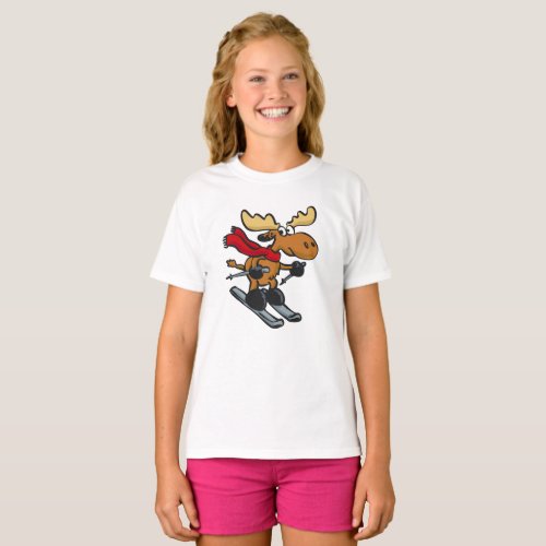 Moose skier cartoon  choose background color T_Shirt