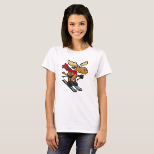 Moose skier cartoon   choose background color T-Shirt