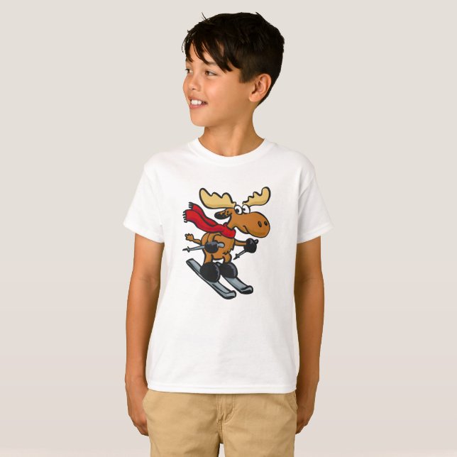Moose skier cartoon | choose background color T-Shirt (Front Full)