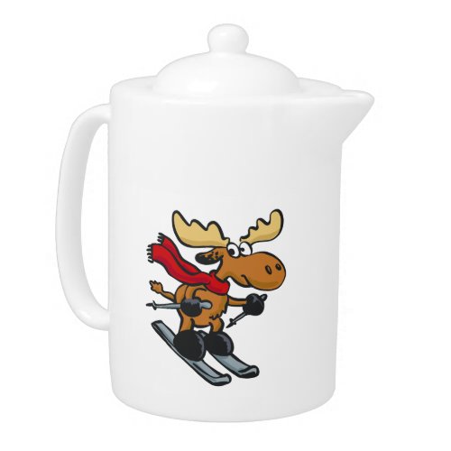 Moose skier cartoon  choose background color teapot