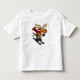 Moose skier cartoon   choose background color toddler t-shirt