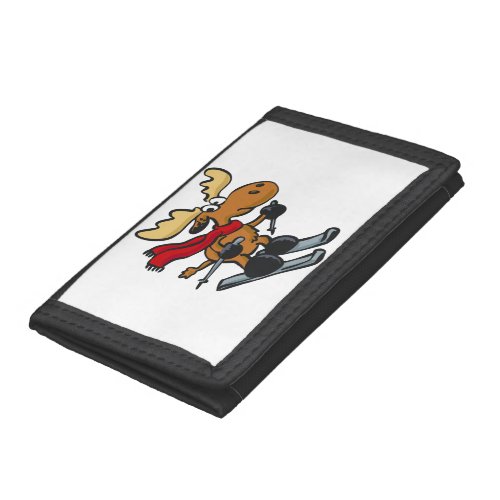 Moose skier cartoon  choose background color trifold wallet