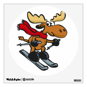 Moose skier cartoon   choose background color wall decal