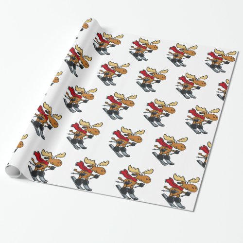 Moose skier cartoon  choose background color wrapping paper