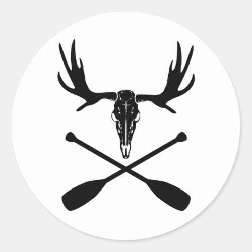 Moose Skull and Crossed Paddles Classic Round Sticker
