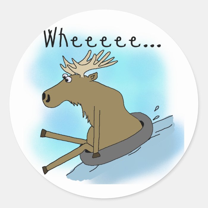 Moose Snow  Tubing Round Sticker