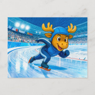 Moose Speed Skating on a Frozen Ice Track Postcard