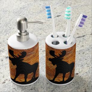 Moose Bath Accessory Sets Zazzle Moose Stance On Bathroom Accessories Soap Dispenser And Toothbrush Holder