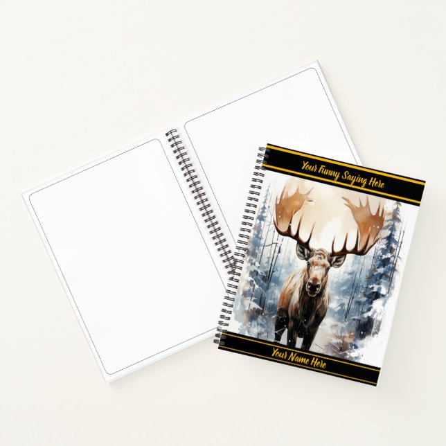 Moose stands tall in snowy forest notebook (Inside)