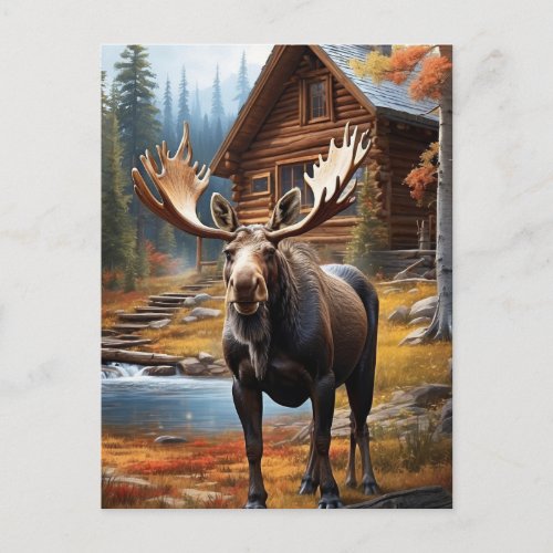 *~* MOOSE Stream Nature  Cabin Forest AP49 Postcard